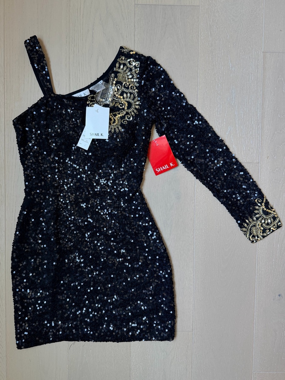 Shail K. Handmade in India Black & Gold Sequin Beaded Dress | NWT | Size 6